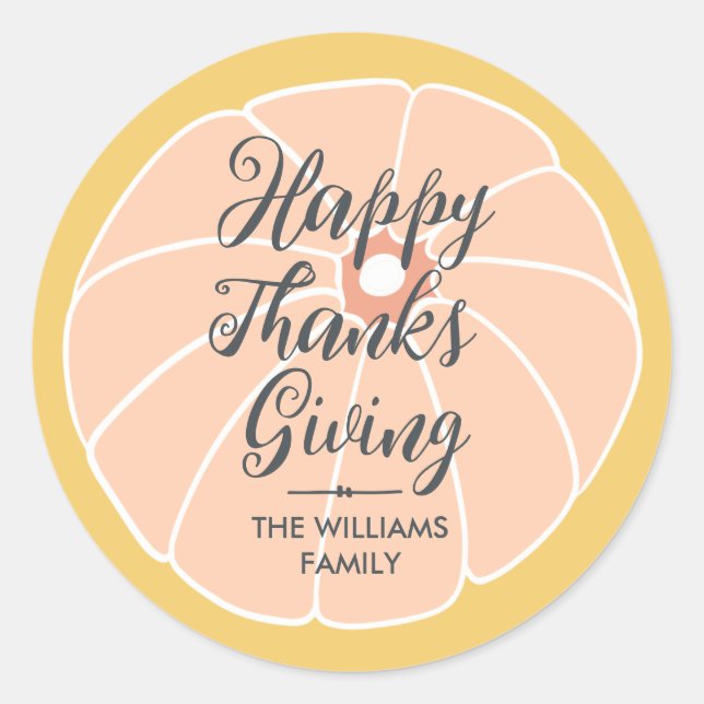 Happy Thanksgiving Familienname Runder Aufkleber (Vorderseite)