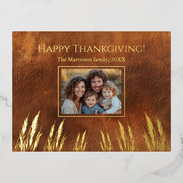 Happy Thanksgiving Family Foto Folien Feiertagspostkarte (Vorderseite)