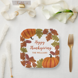 Happy Thanksgiving Family Name Herbst Pappteller