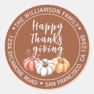 Happy Thanksgiving Family Name Rücksendeadresse Runder Aufkleber