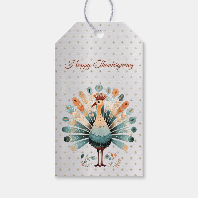 Happy Thanksgiving farbenfrohe Türkei Goldene Ster Geschenkanhänger (Vorderseite)