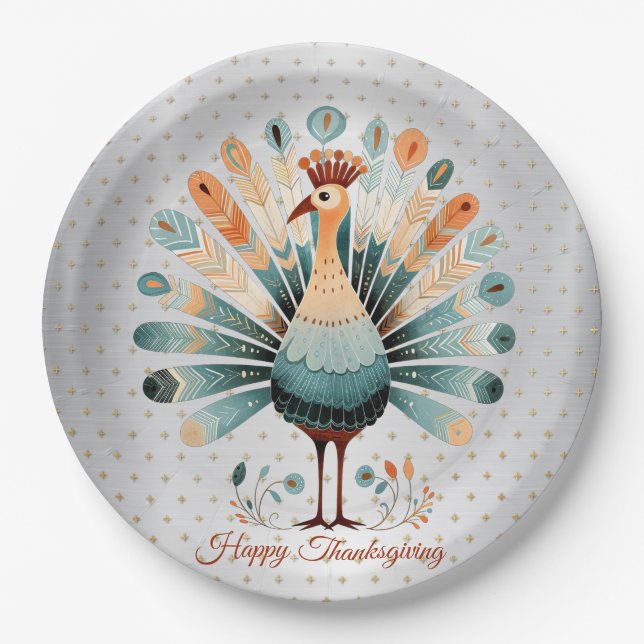Happy Thanksgiving farbenfrohe Türkei Goldene Ster Pappteller (Vorderseite)