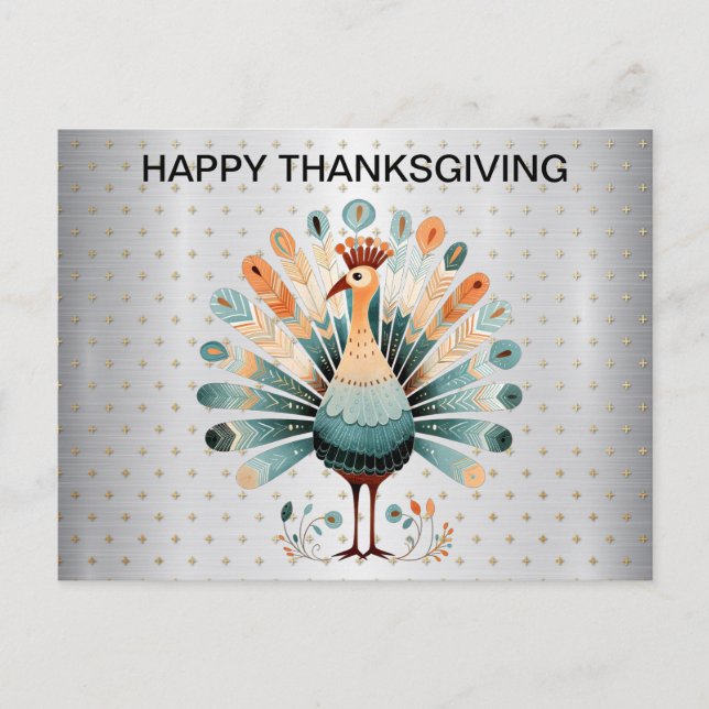 Happy Thanksgiving farbenfrohe Türkei Goldene Ster Postkarte (Vorderseite)