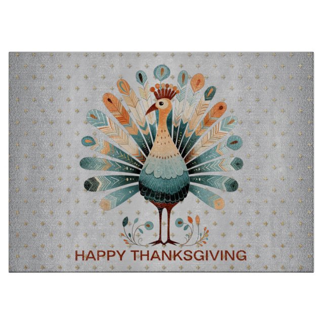 Happy Thanksgiving farbenfrohe Türkei Goldene Ster Schneidebrett (Vorderseite)