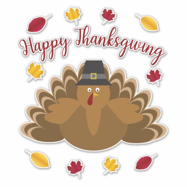Happy Thanksgiving Festive Türkei Herbstlaub Aufkleber (Vorderseite)