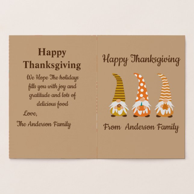 Happy Thanksgiving Funny Gnomes Holiday Card Folienkarte (Innenseite)