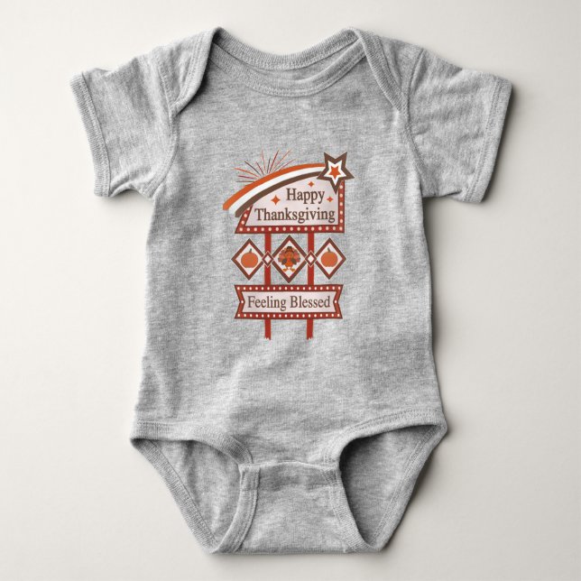 Happy Thanksgiving Gefühl gesegnet Retro-Zeichen Baby Strampler (Vorderseite)