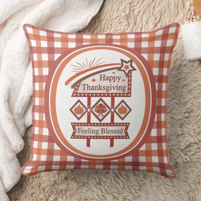 Happy Thanksgiving Gefühl gesegnet Retro-Zeichen Kissen (Decke)