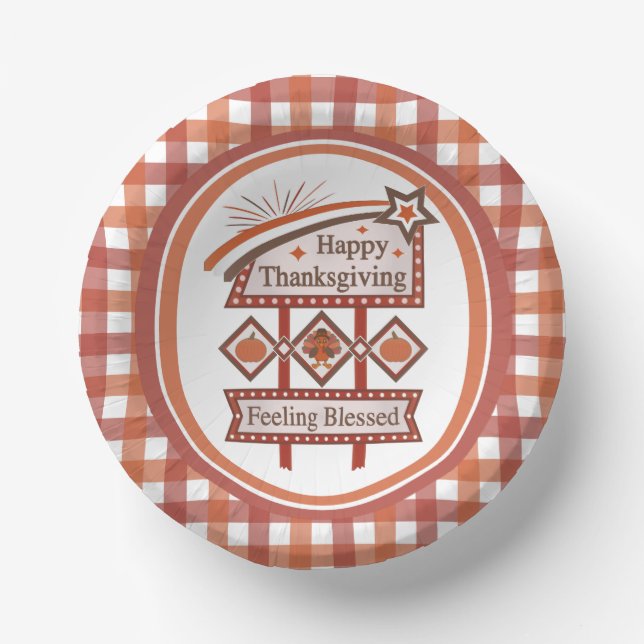 Happy Thanksgiving Gefühl gesegnet Retro-Zeichen Pappteller (Vorderseite)