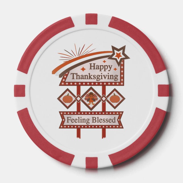 Happy Thanksgiving Gefühl gesegnet Retro-Zeichen Pokerchips (Vorderseite)