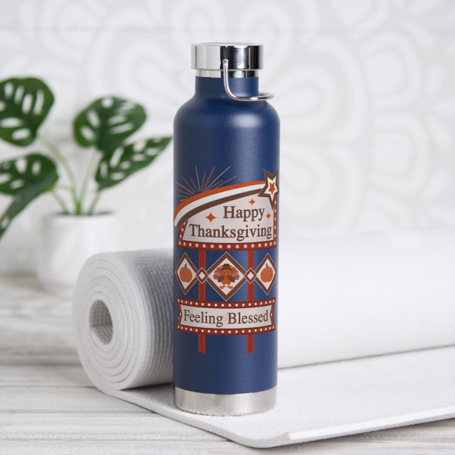 Happy Thanksgiving Gefühl gesegnet Retro-Zeichen Trinkflasche (Yoga (gedreht))