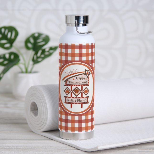 Happy Thanksgiving Gefühl gesegnet Retro-Zeichen Trinkflasche (Yoga (gedreht))