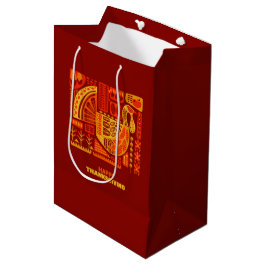 Happy Thanksgiving Geometric Abstrakt Orange Brown Mittlere Geschenktüte
