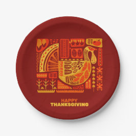 Happy Thanksgiving Geometric Abstrakt Orange Brown Pappteller