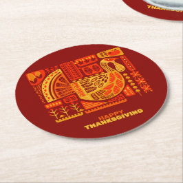 Happy Thanksgiving Geometric Abstrakt Orange Brown Runder Pappuntersetzer