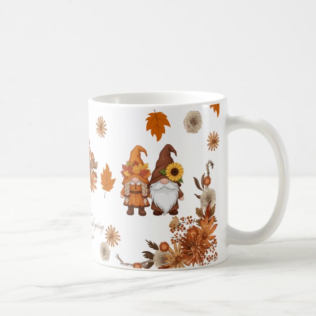 Happy Thanksgiving Gnome Floral Art Kaffeetasse (Rechts)