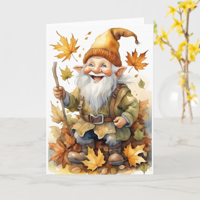 Happy Thanksgiving Gnome Herbstlaubs Blank Karte (Gelbe Blume)
