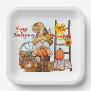 Happy Thanksgiving Gnome Paper Plate Pappteller