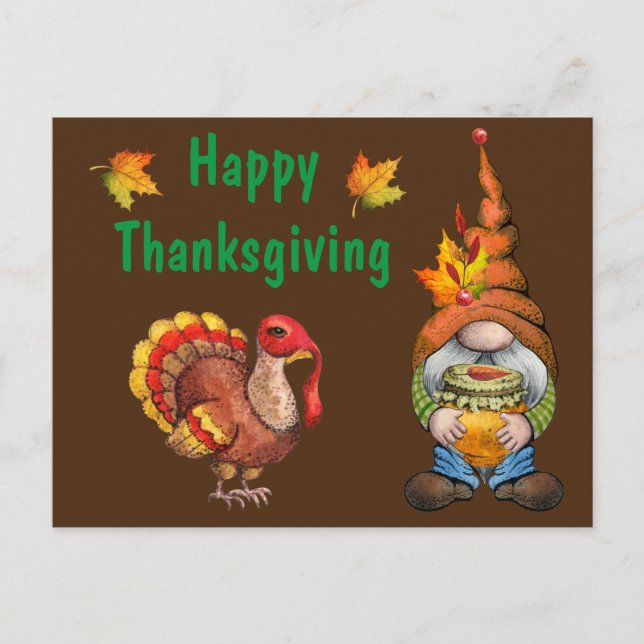 Happy Thanksgiving Gnome Postkarte (Vorderseite)