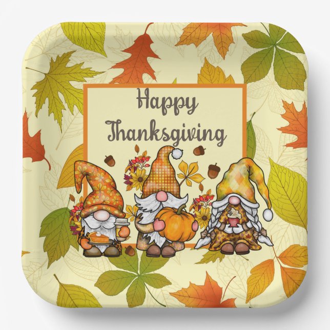 Happy Thanksgiving Gnomes Pappteller (Vorderseite)
