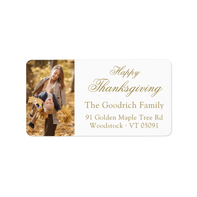 Happy Thanksgiving Gold Foto Rücksendeadresse Adressaufkleber (Vorne)