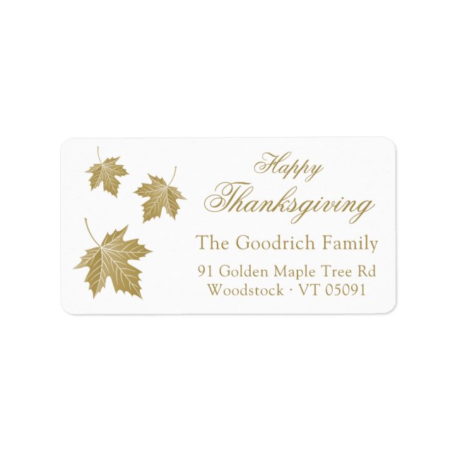 Happy Thanksgiving Gold Herbstlaubs Rücksendeadres Adressaufkleber (Vorne)