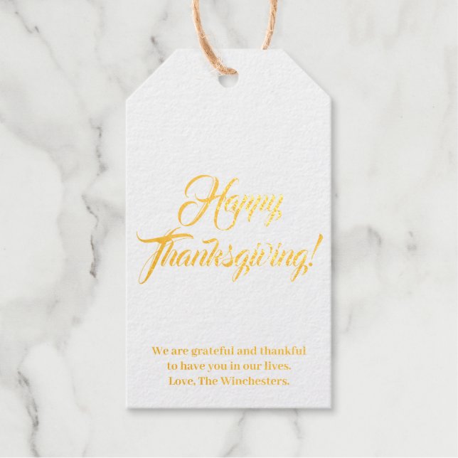 Happy Thanksgiving gold kraft custom text elegant Geschenkanhänger (Vorderseite)