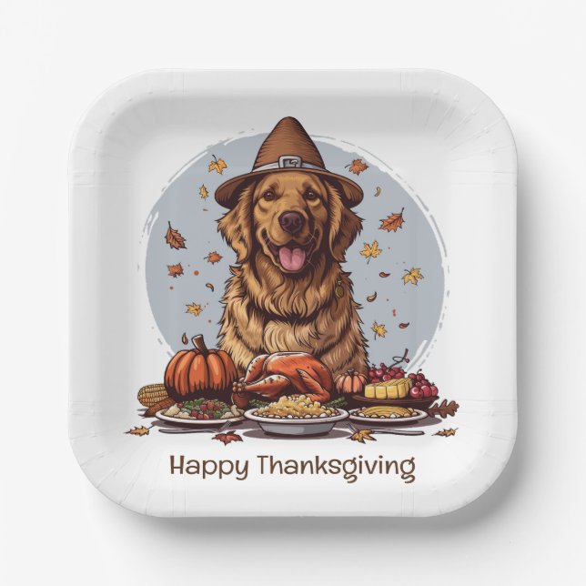 Happy Thanksgiving Golden Retriever Dog Pappteller (Vorderseite)