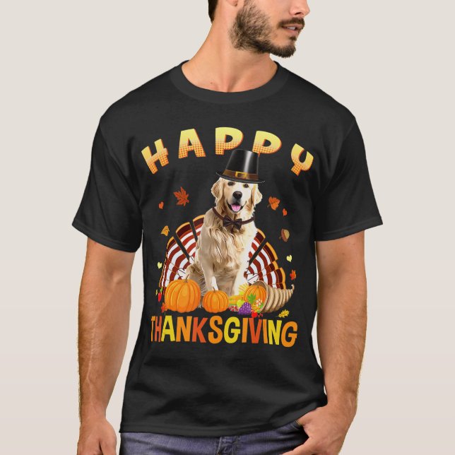 Happy Thanksgiving Golden Retriever Türkei Pilgrim T-Shirt (Vorderseite)
