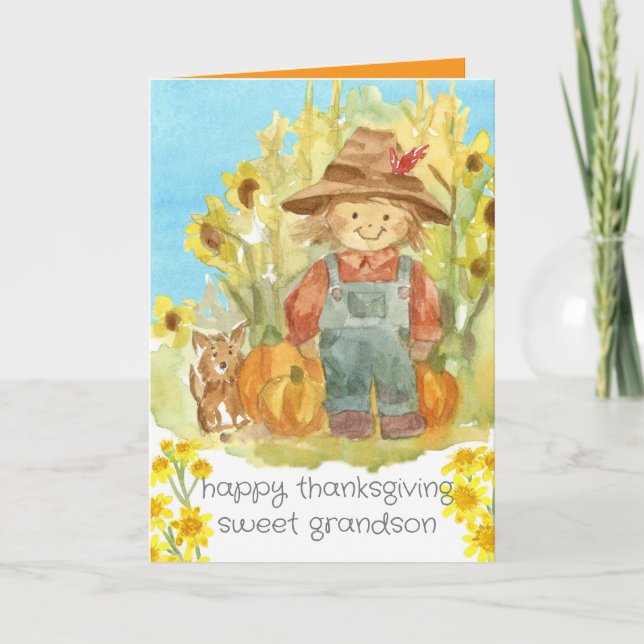 Happy Thanksgiving Grandson Bauer Boy Puppy Dog Karte (Vorderseite)