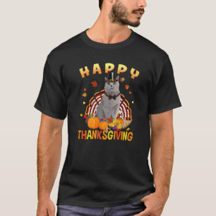 Happy Thanksgiving Gray Cat Türkei Pilgrim Hat Ho T-Shirt