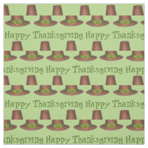 Happy Thanksgiving Green Brown Pilgrim Puritan Hat Stoff