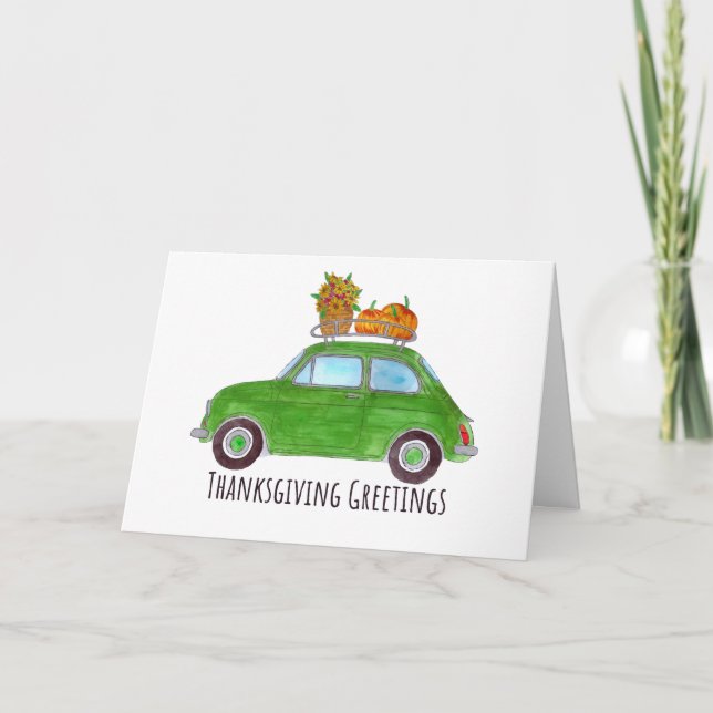 Happy Thanksgiving green Retro Fiat 500 Karte (Vorderseite)