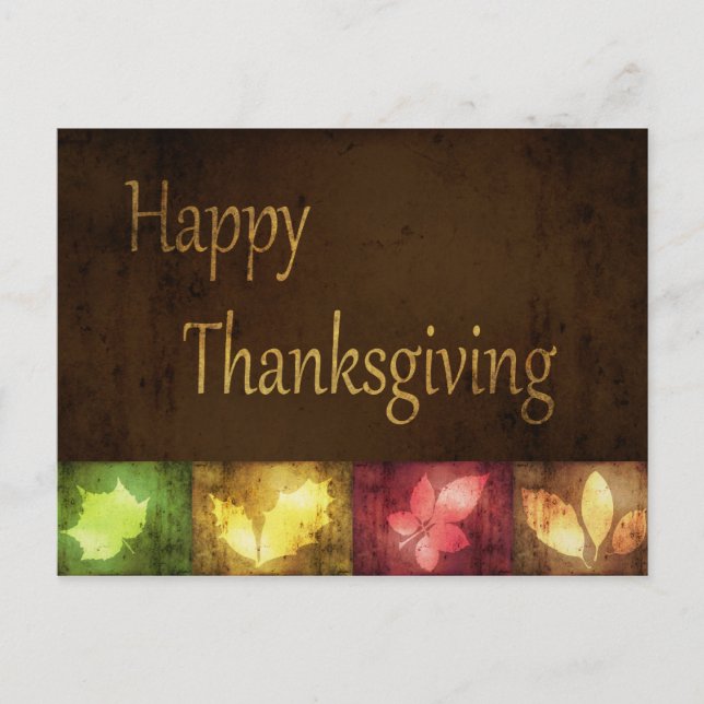 Happy Thanksgiving Grunge Blätter Feiertagspostkarte (Vorderseite)