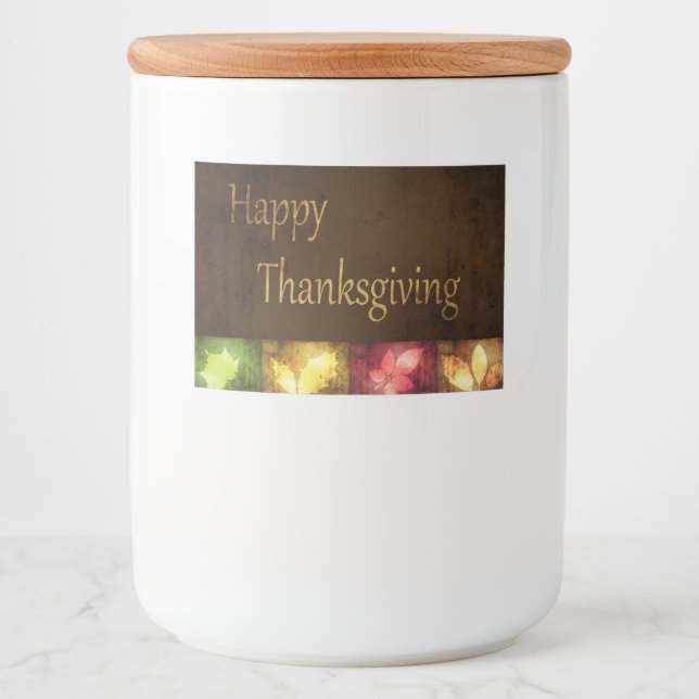 Happy Thanksgiving Grunge Blätter Lebensmitteletikett (Vorderseite)