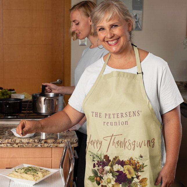 Happy Thanksgiving Herbstblumen Familienname Schürze (Von Creator hochgeladen)