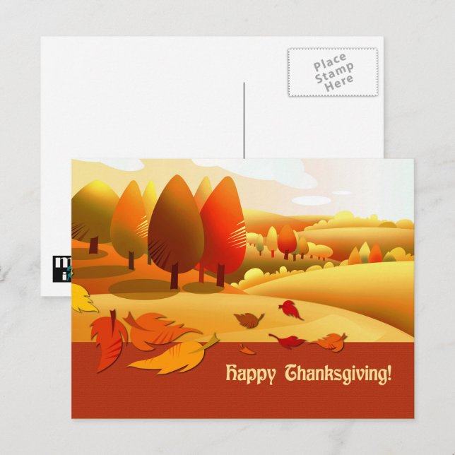 Happy Thanksgiving Herbstlandschaft Feiertagspostkarte (Vorne/Hinten)