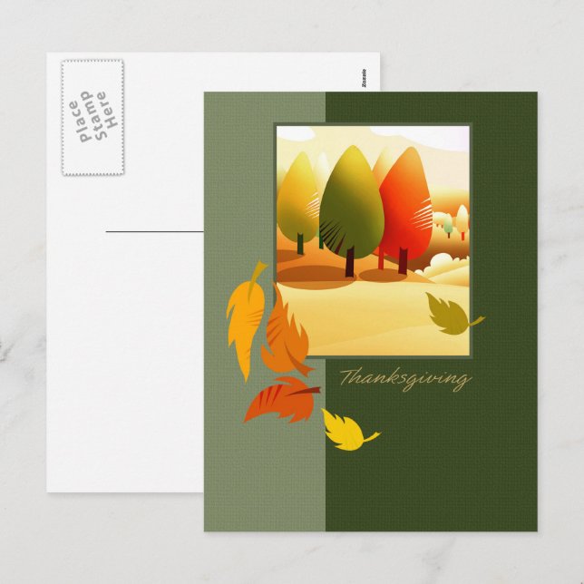 Happy Thanksgiving Herbstlandschaft Feiertagspostkarte (Vorne/Hinten)