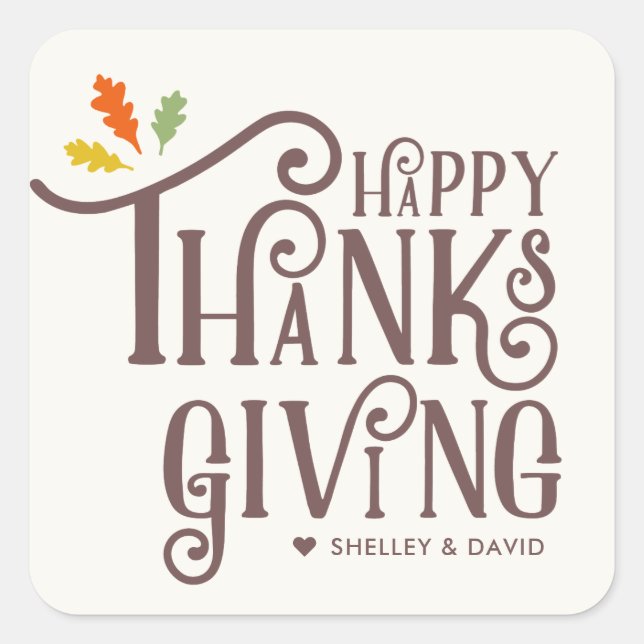 Happy Thanksgiving | HERBSTLAUB Quadratischer Aufkleber (Vorderseite)