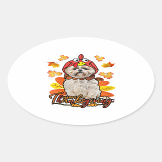 Happy Thanksgiving Herbstlaube Autumn Shih Tzu Ovaler Aufkleber
