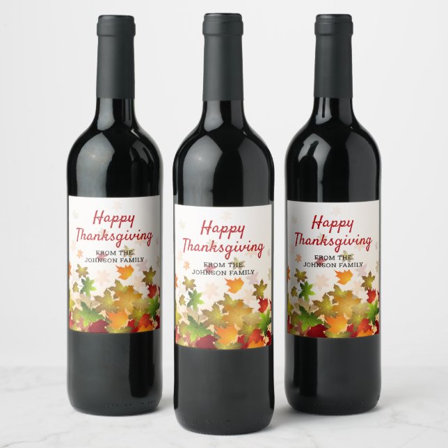 Happy Thanksgiving Herbstlaube Personalisiert Name Weinetikett (Flaschen)