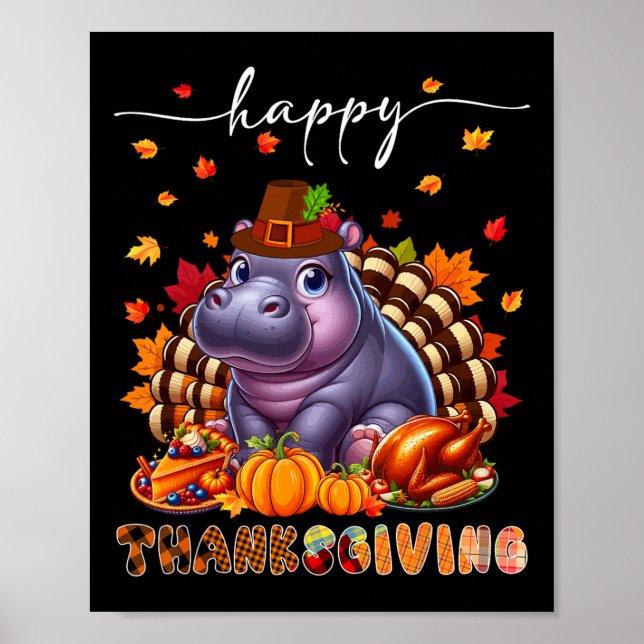 Happy Thanksgiving Hippo Costume Turkey Fall Leave Poster (Vorne)