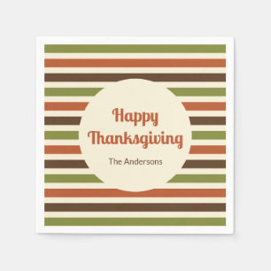 Happy Thanksgiving Host Name Herbst Farben Streife Serviette