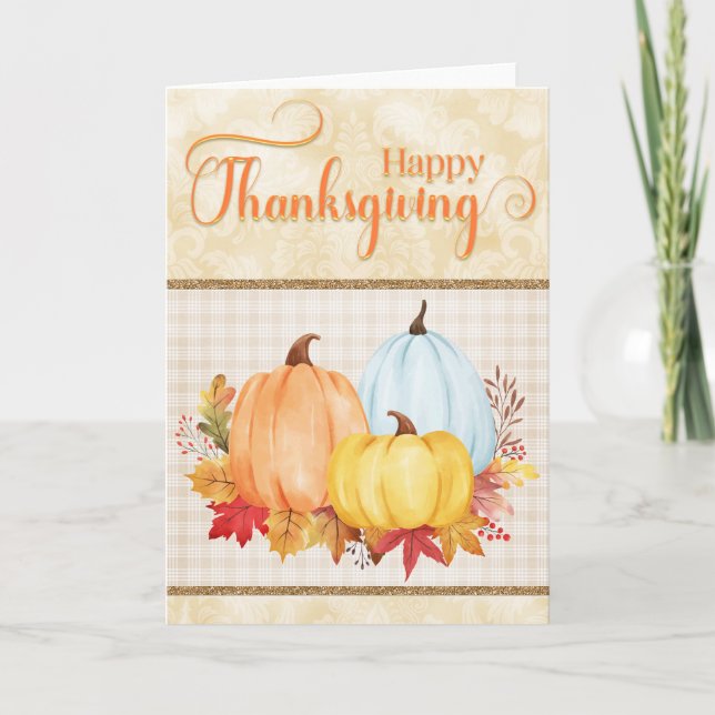 Happy Thanksgiving Hübsche Wasserfarbenkürbis Karte (Vorderseite)