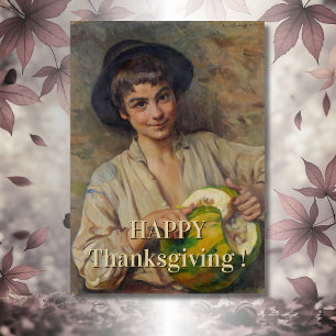 Happy Thanksgiving Italian Boy with Pumpkin Karte
