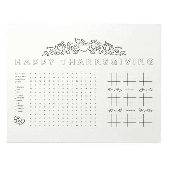 Happy Thanksgiving Kinder Aktivität Seite Färben Notizblock (Vorderseite)