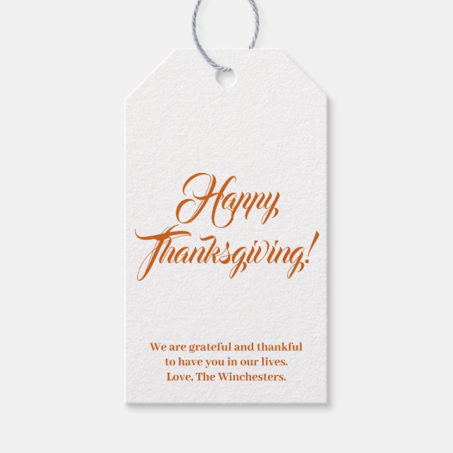 Happy Thanksgiving Kürbis benutzerdefinierte Skrip Geschenkanhänger (Vorderseite)