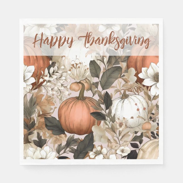 Happy Thanksgiving Kürbis Serviette (Vorderseite)