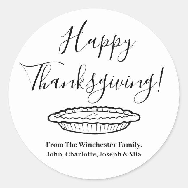 Happy Thanksgiving Kürbiskuchen benutzerdefinierte Runder Aufkleber (Vorderseite)