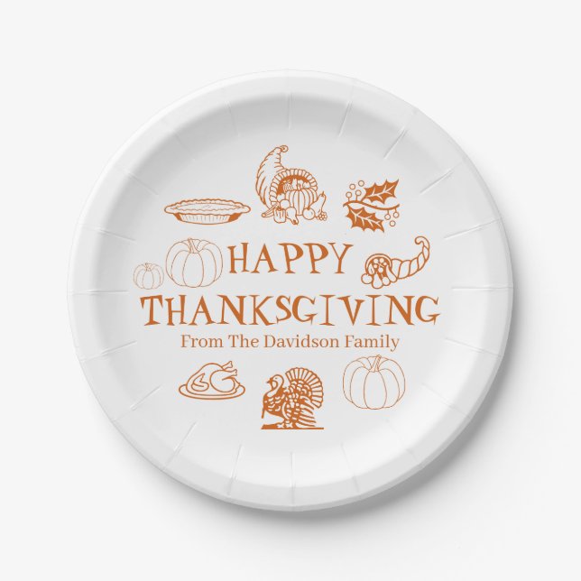 Happy Thanksgiving Kürbiskuchen individuelle Name Pappteller (Vorderseite)